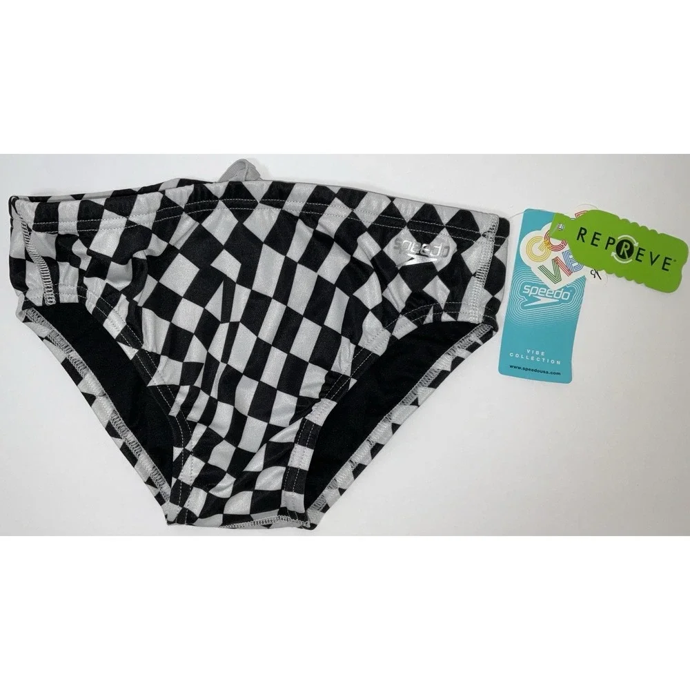 NWT Men's Speedo Vibe Collection Eco Endurance Brief Swim Trunks Black White 28